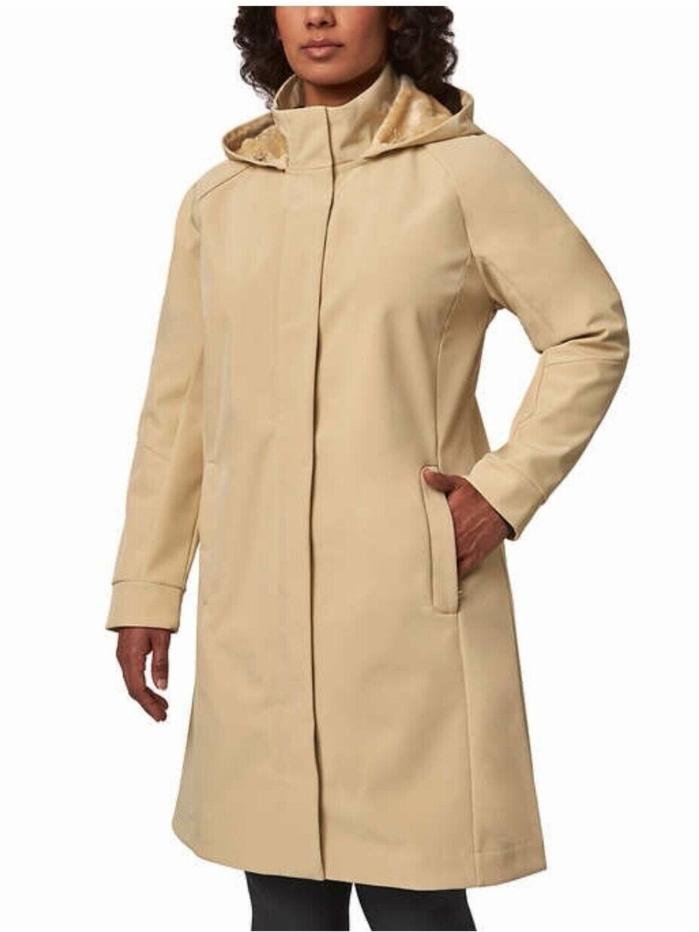 Mondetta Hooded Trench Coat in Light Beige